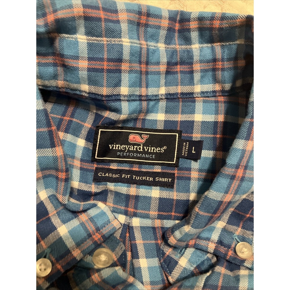 Vineyard Vines Performance Classic Fit Tucker Shirt Mens Large Blue Plaid Whale - Picture 6 of 8